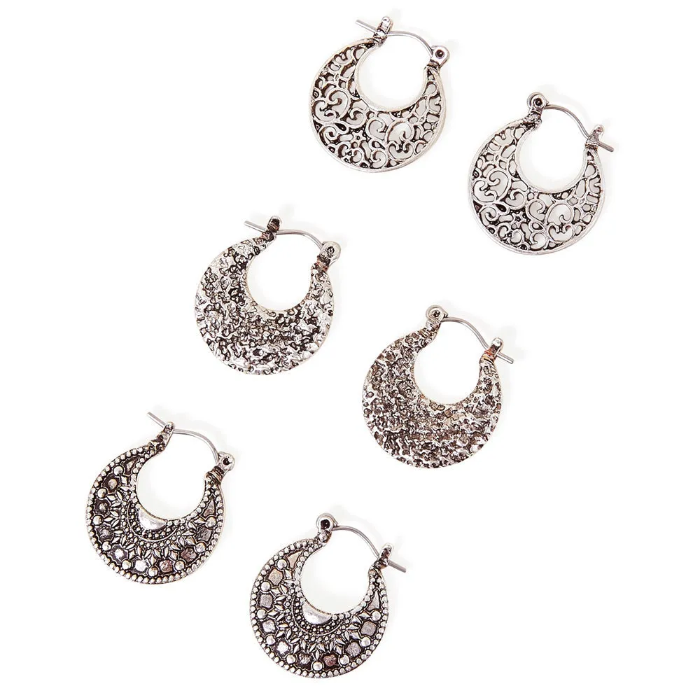 Accessorize London Women's Filigree Hoops Earrings set of 3