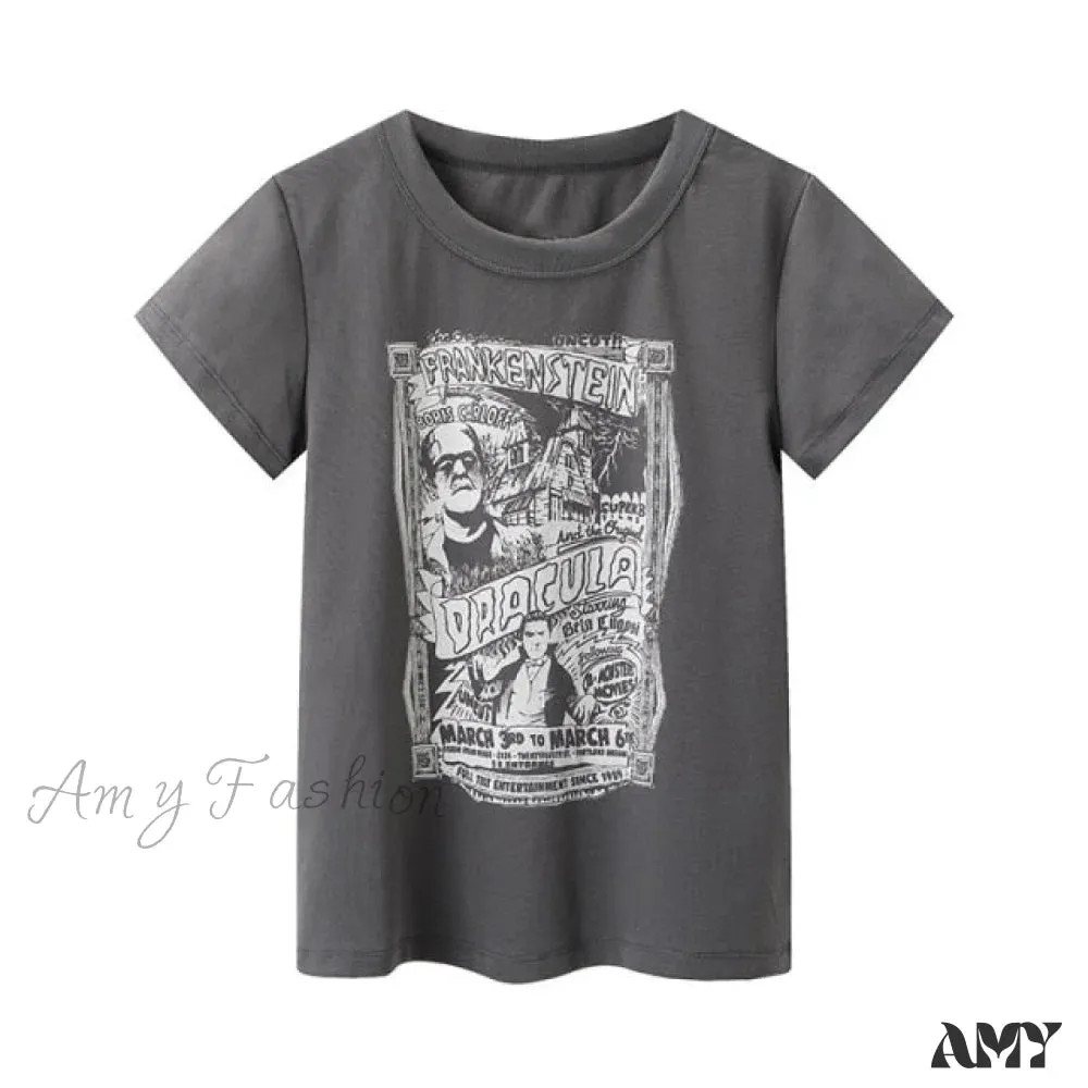 Amy Fashion - Fashion Ladies Cute Cartoon Print Short Tees