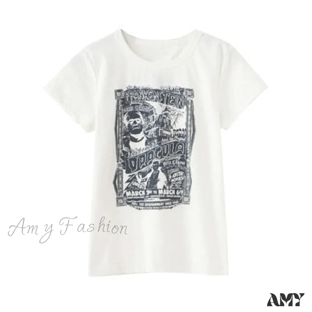 Amy Fashion - Fashion Ladies Cute Cartoon Print Short Tees