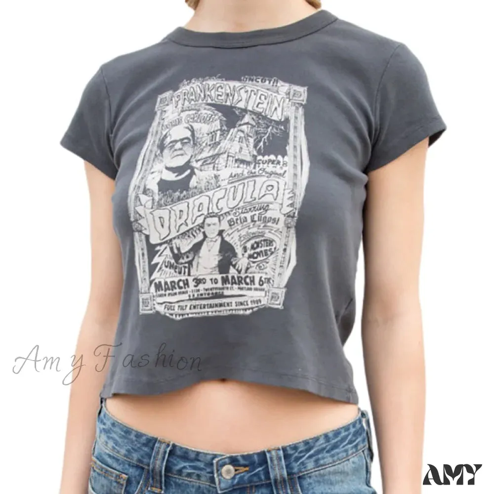 Amy Fashion - Fashion Ladies Cute Cartoon Print Short Tees