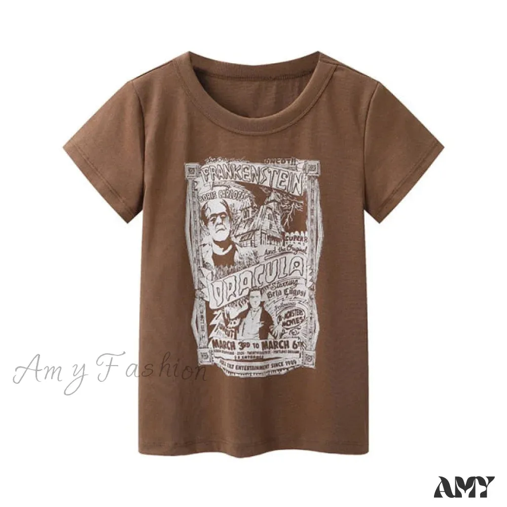 Amy Fashion - Fashion Ladies Cute Cartoon Print Short Tees