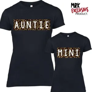 Auntie & Mini Leopard Print Matching Black Tees (MRK X)