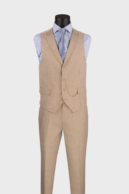 Beige Plaid 3-Piece Suit