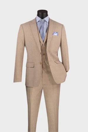 Beige Plaid 3-Piece Suit