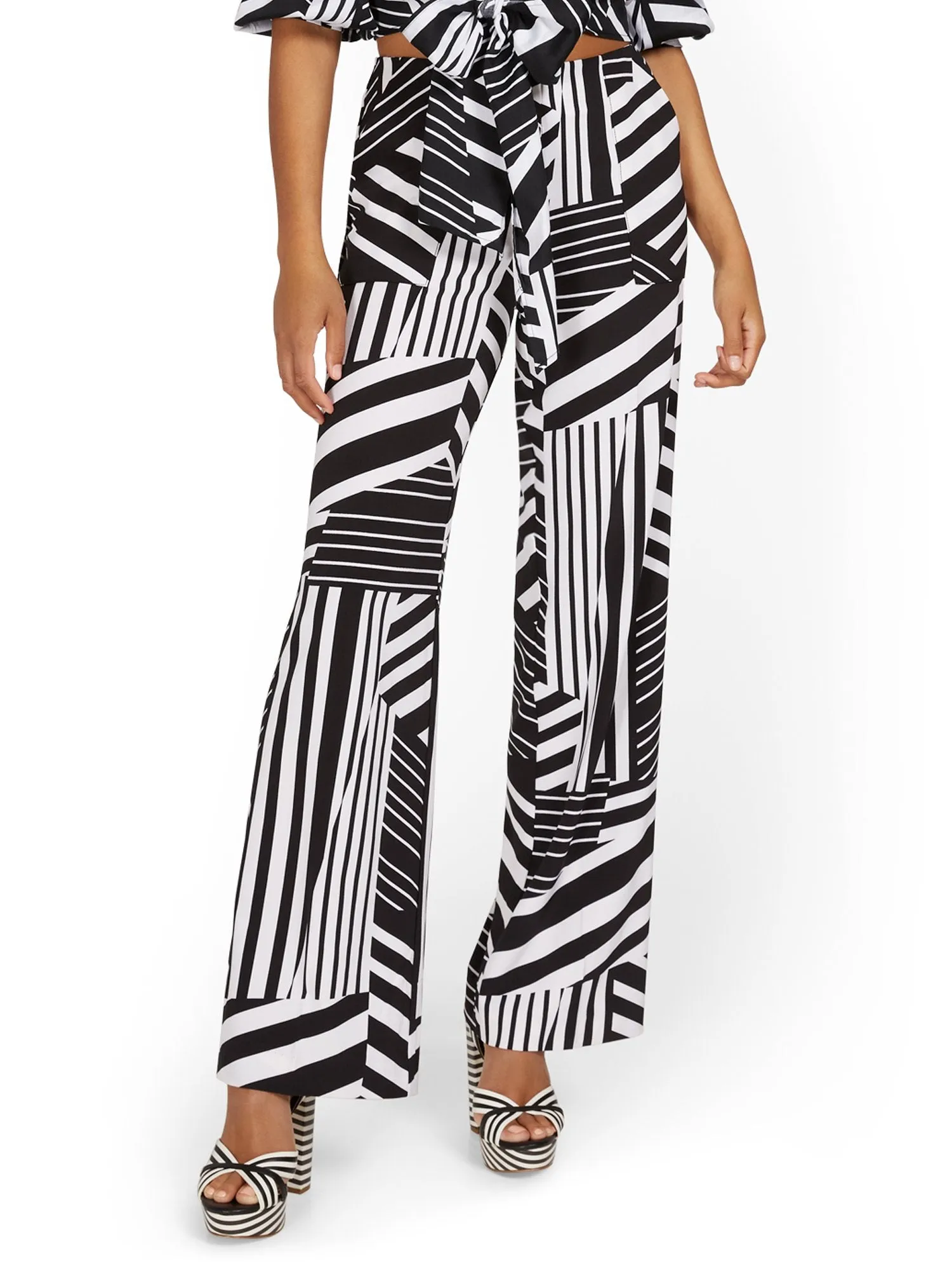 Black and White Abstract Wide-Leg Pant