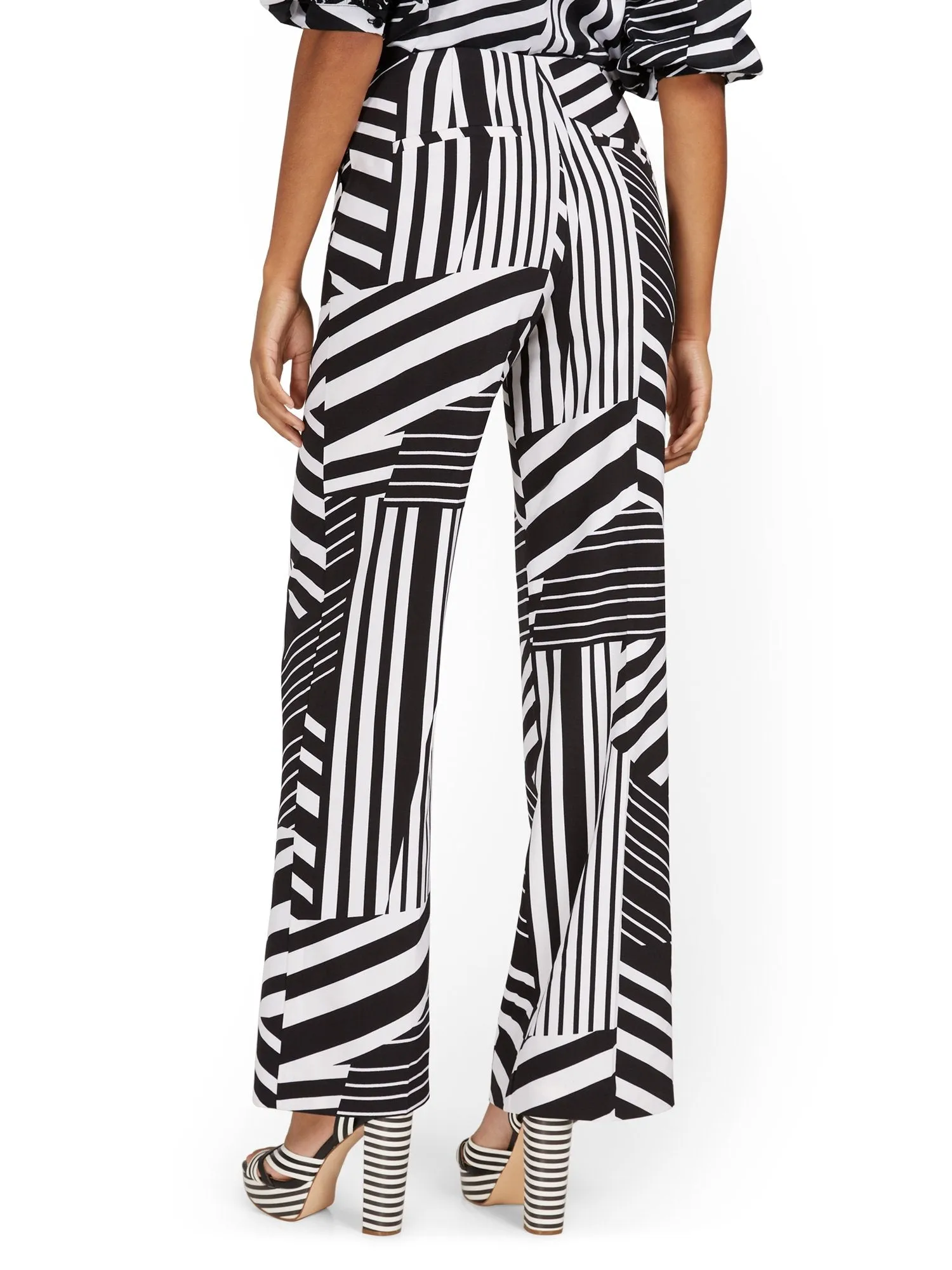 Black and White Abstract Wide-Leg Pant