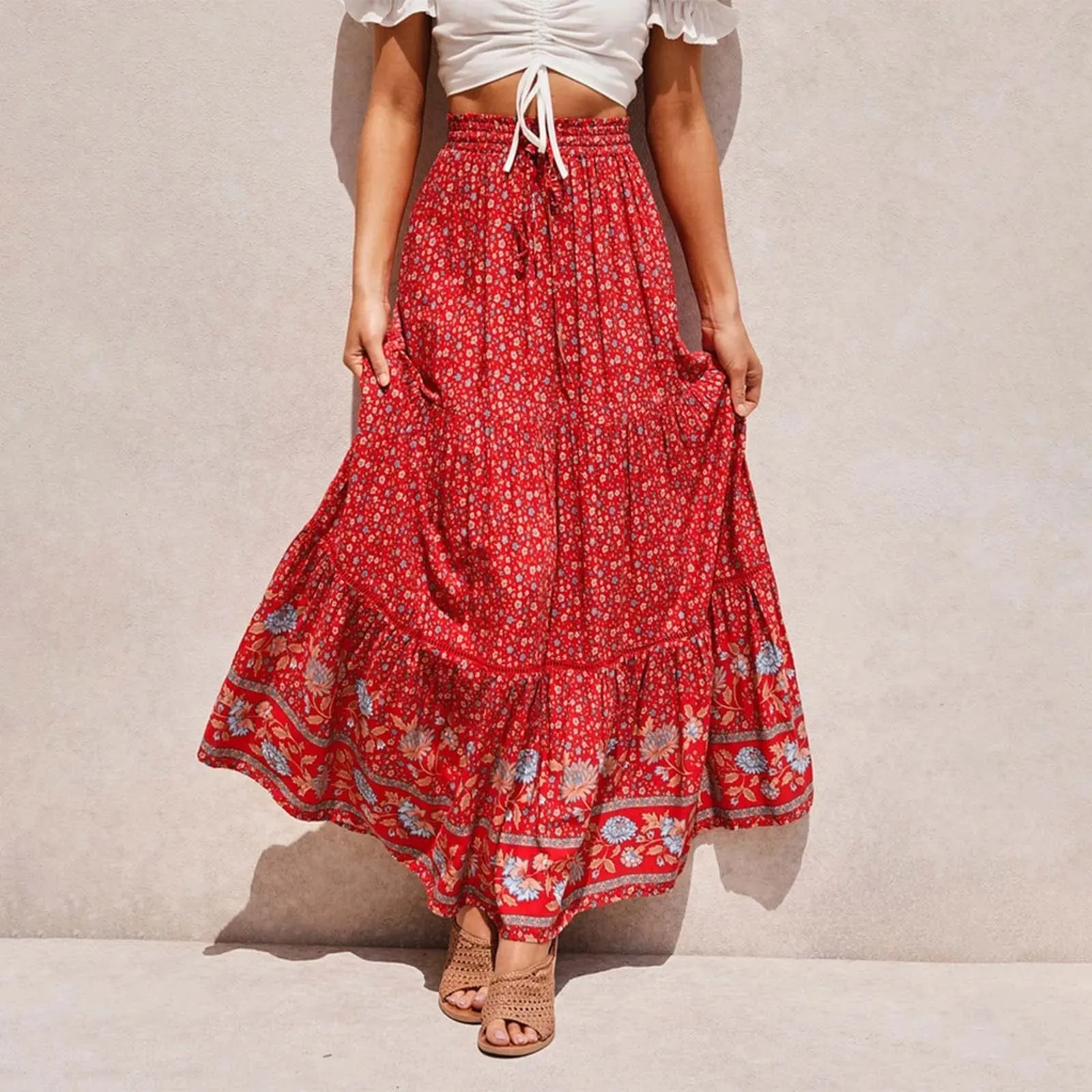 Bohemian Floral Print High Waist Maxi Skirt