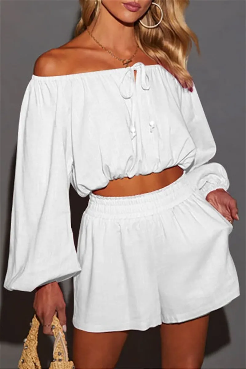 Bohemian Lace-up Top Short Two-piece Set