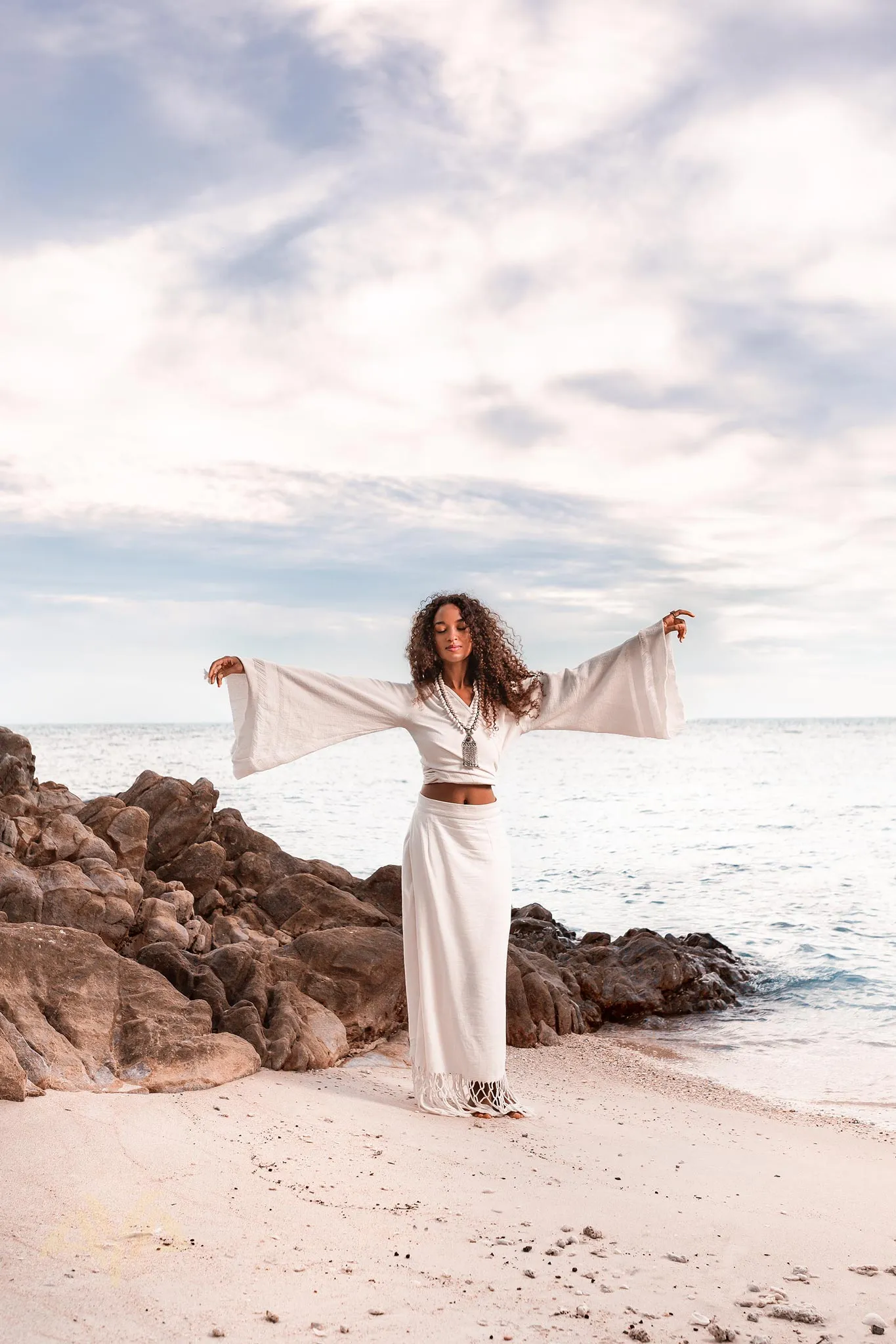 Boho Wrap Top • Wide Sleeve Crop Top • Organic Kimono Blouse