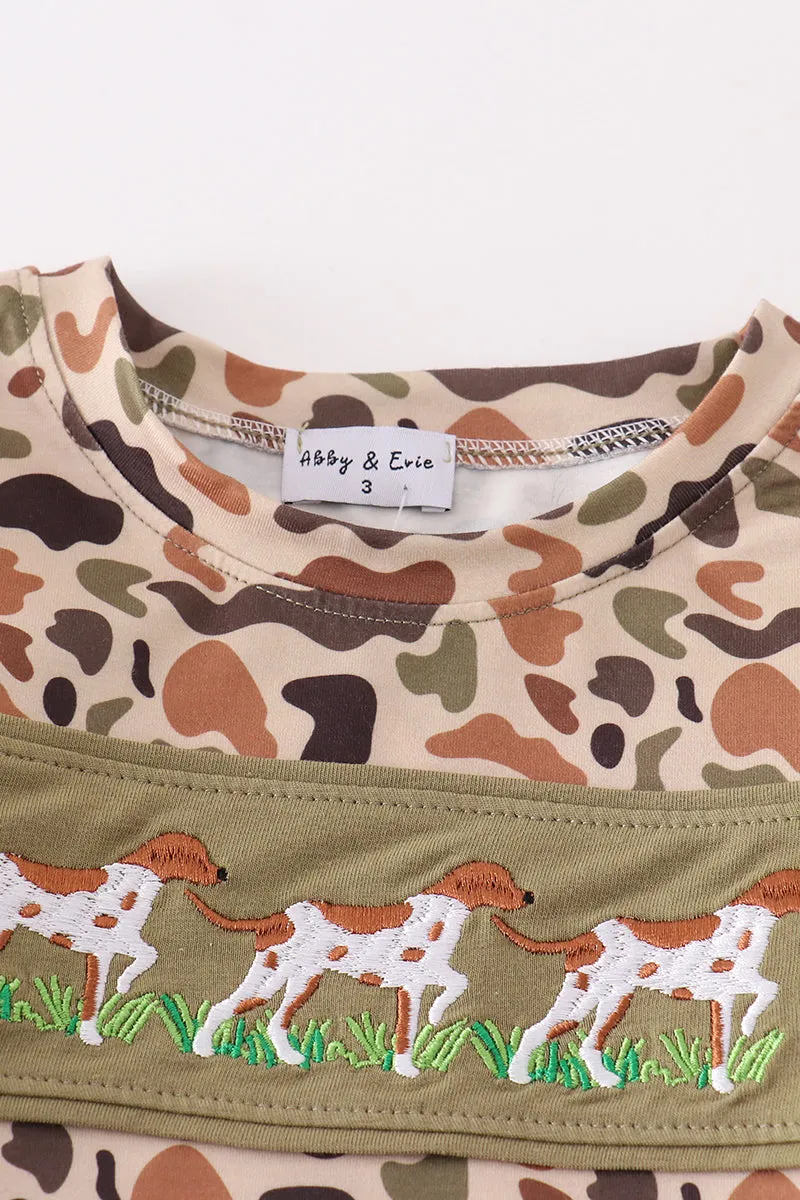 Camouflage puppy embroidery boy set