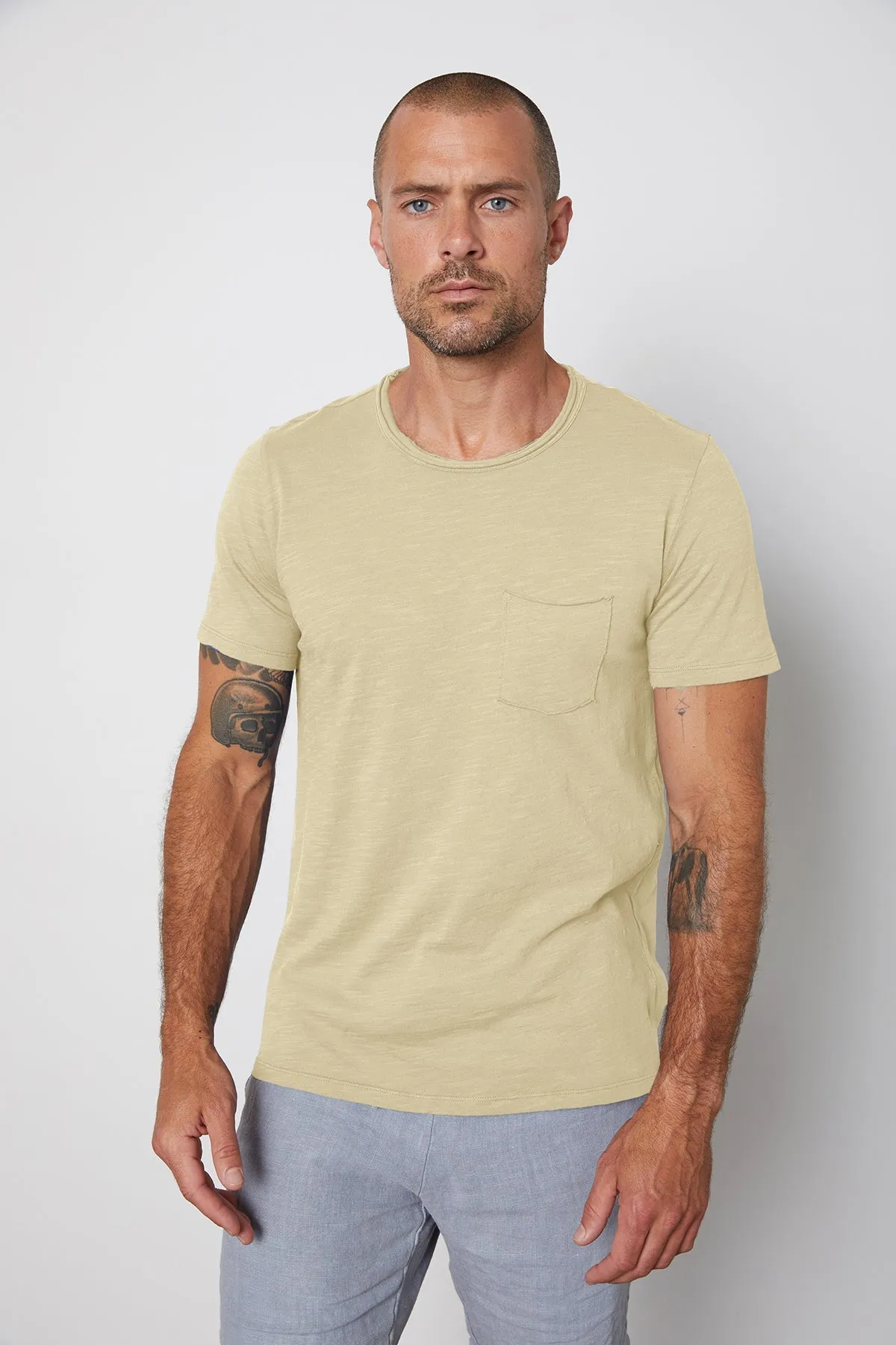 CHAD RAW EDGE COTTON SLUB POCKET TEE