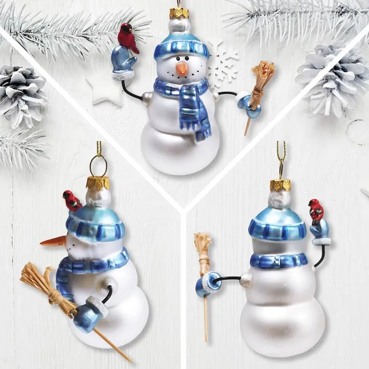 Classic Winter Snowman Set of 8 Glass Christmas Ornaments