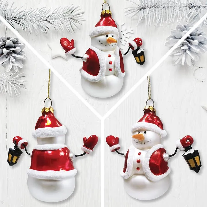 Classic Winter Snowman Set of 8 Glass Christmas Ornaments