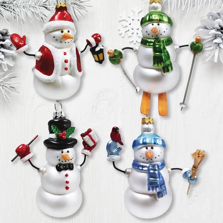 Classic Winter Snowman Set of 8 Glass Christmas Ornaments