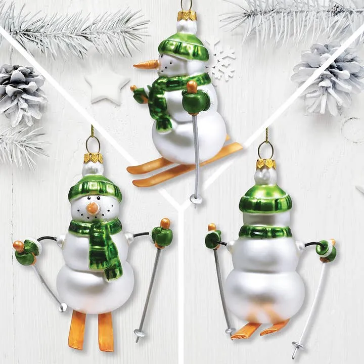 Classic Winter Snowman Set of 8 Glass Christmas Ornaments