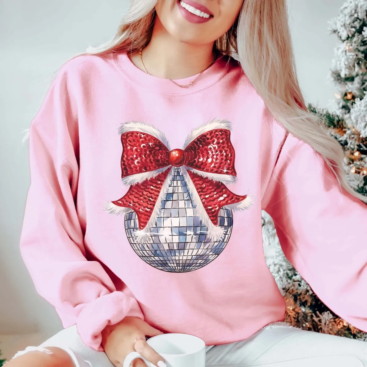 Disco Christmas Bow Wholesale Graphic Sweatshirt - Fast Shipping