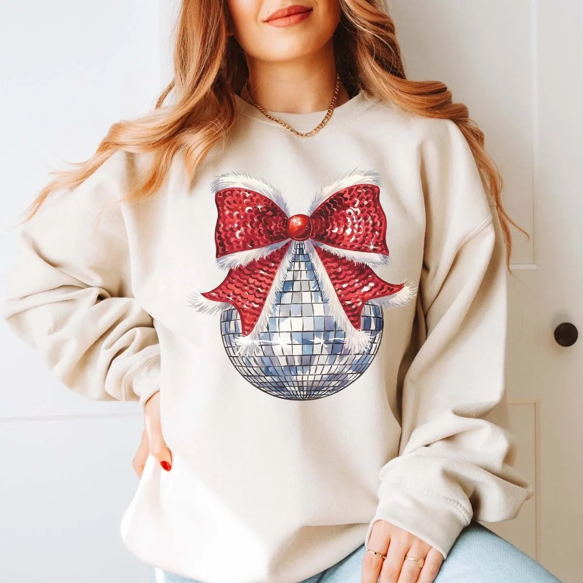 Disco Christmas Bow Wholesale Graphic Sweatshirt - Fast Shipping