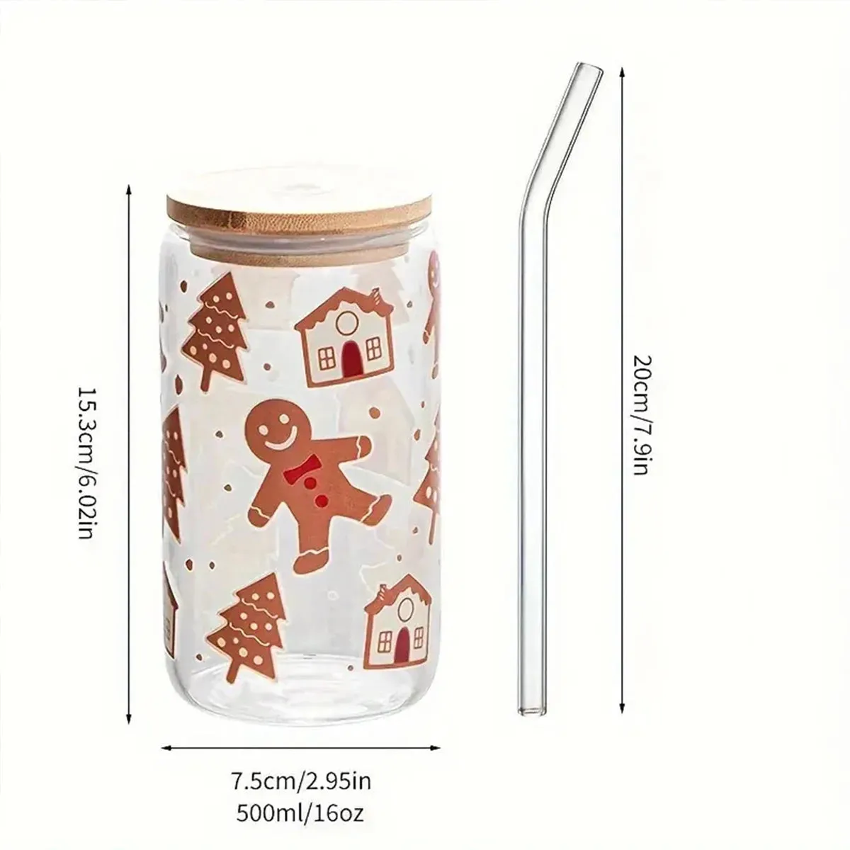 ELMAS Gingerbread Man Glass Can with Bamboo Lid - Holiday Delight