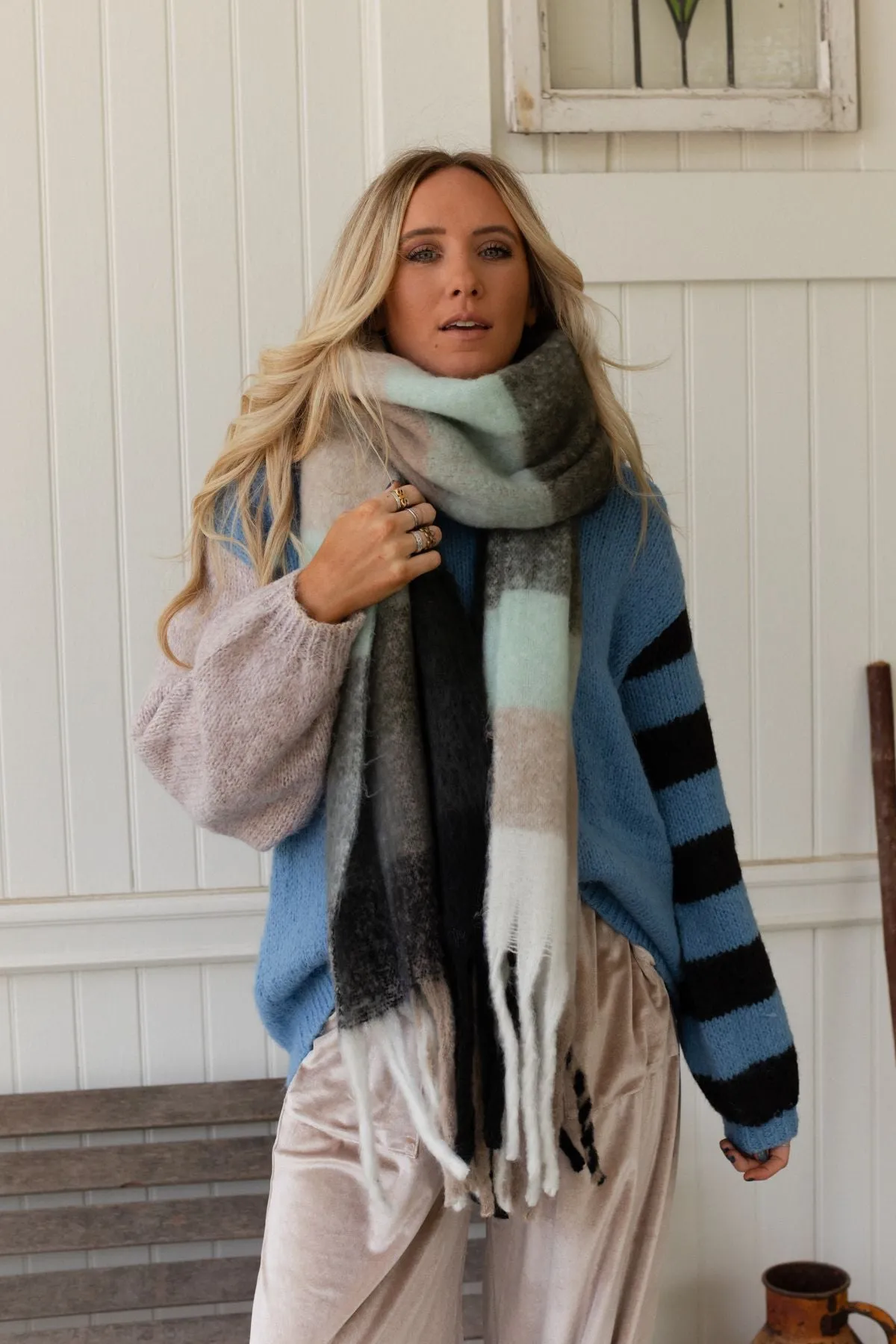 Everest Cozy Plaid Scarf - Blue