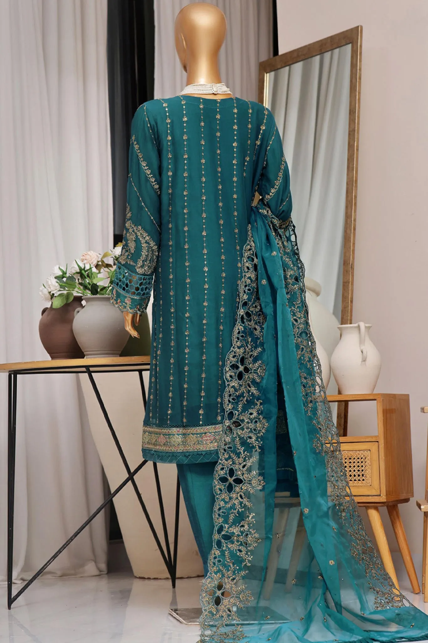 Fasaane By HZ Stitched 3 Piece Formals Chiffon Vol-05 Collection'2024-HZK-173-Teal