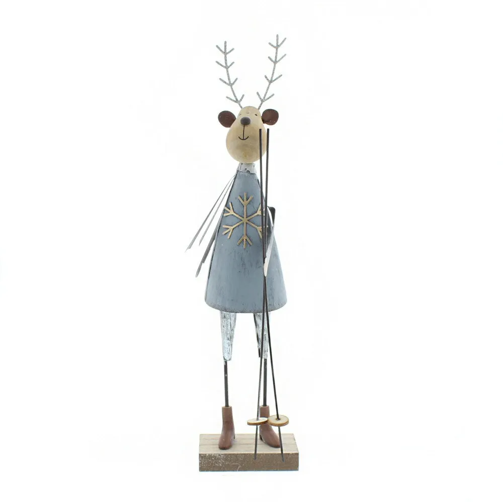 Festive 34cm Blue Snowflake Metal Standing Reindeer