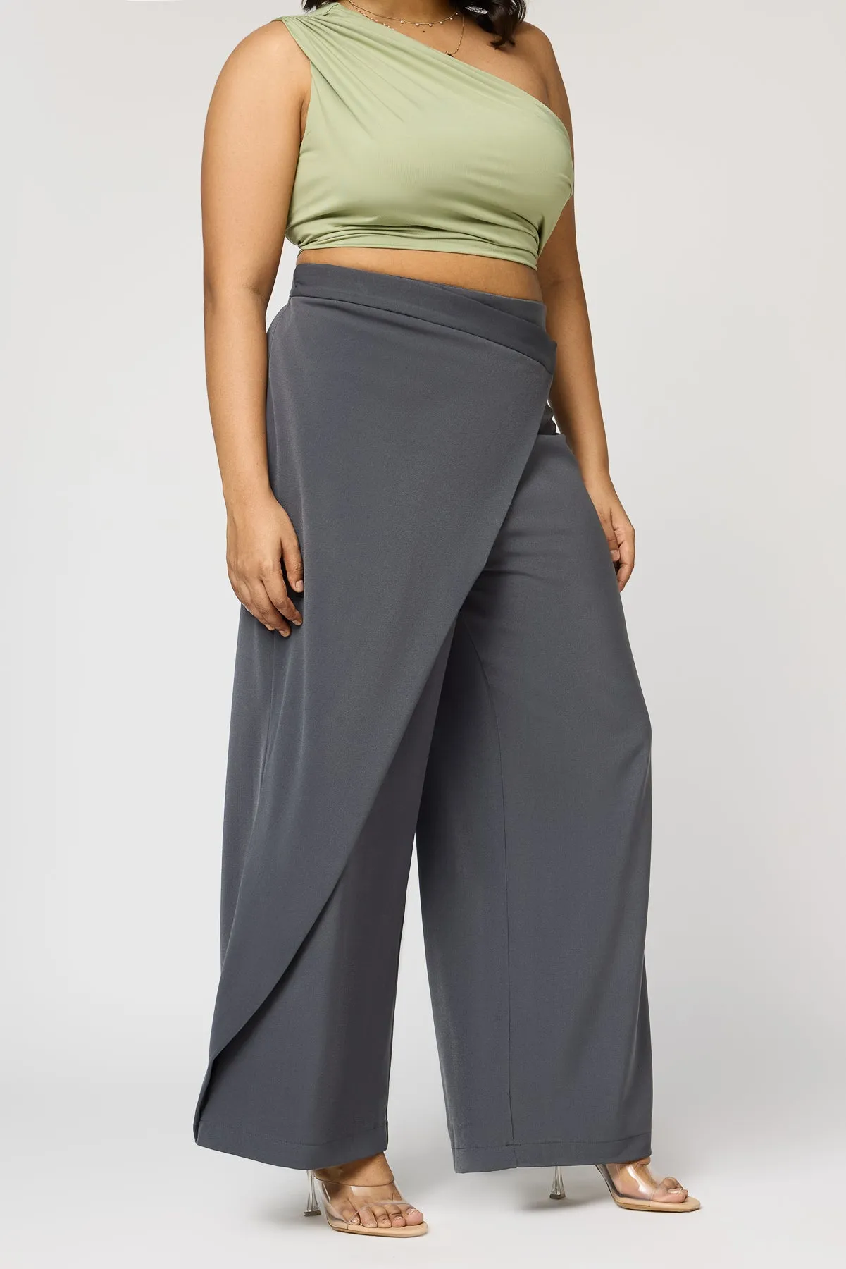 Gentle Grey Curve Pareo Korean Pants