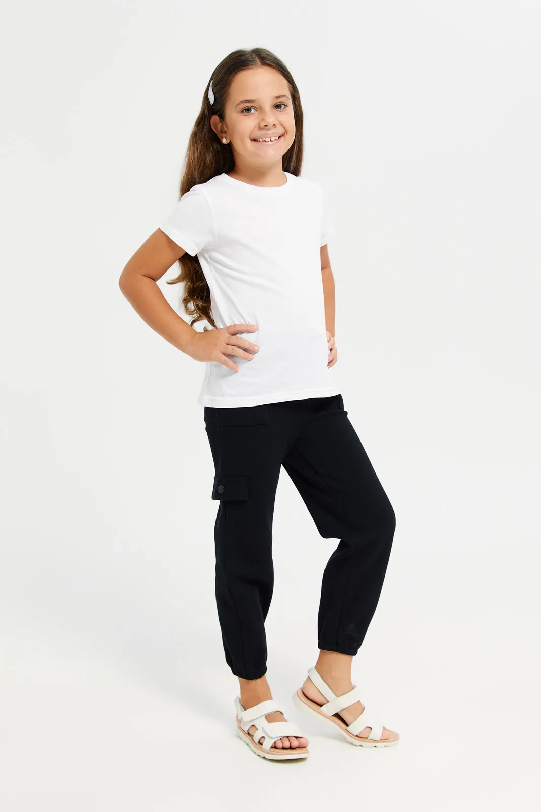 Girls Black Cargo Pocket Active Pants