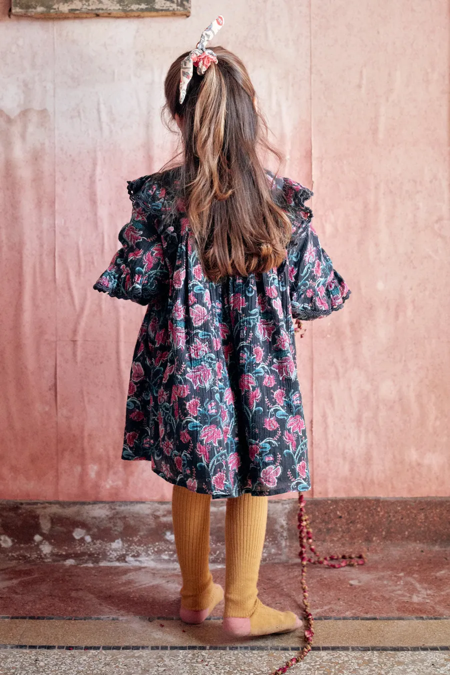 Girls Dress Louise Misha Lara Charcoal Wild Flowers