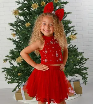 Girls Festive Red Embellished Tulle Skirt Set Kenna 2 Pcs Outfit 12M-14