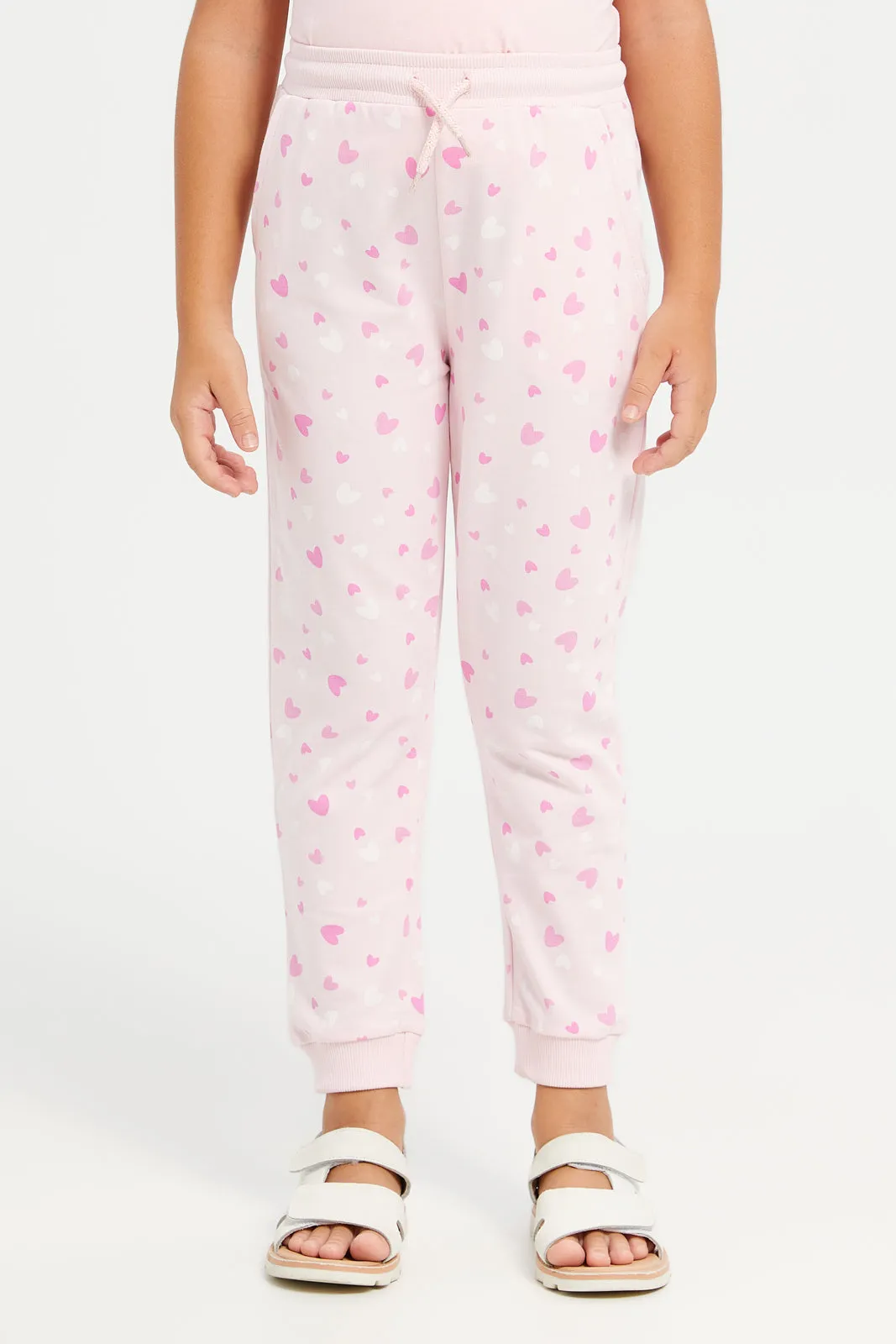 Girls Pink Hearts Printed Active Pants