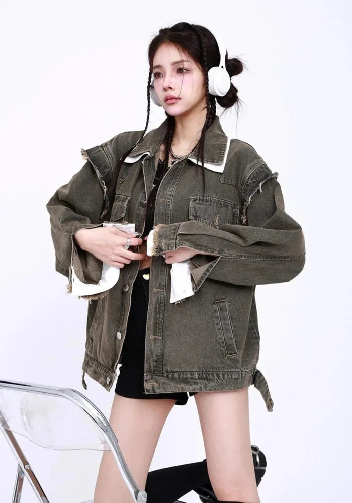 Grunge Button Up Oversized Denim Jacket