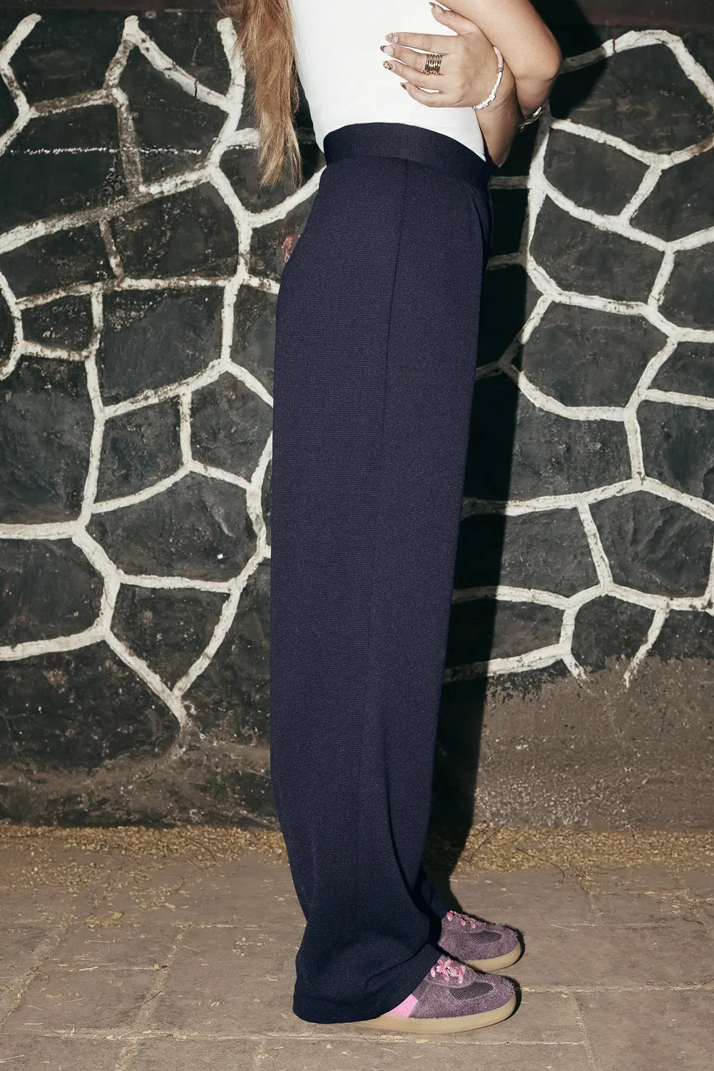 Haute Navy Women's Textured Korean Pants