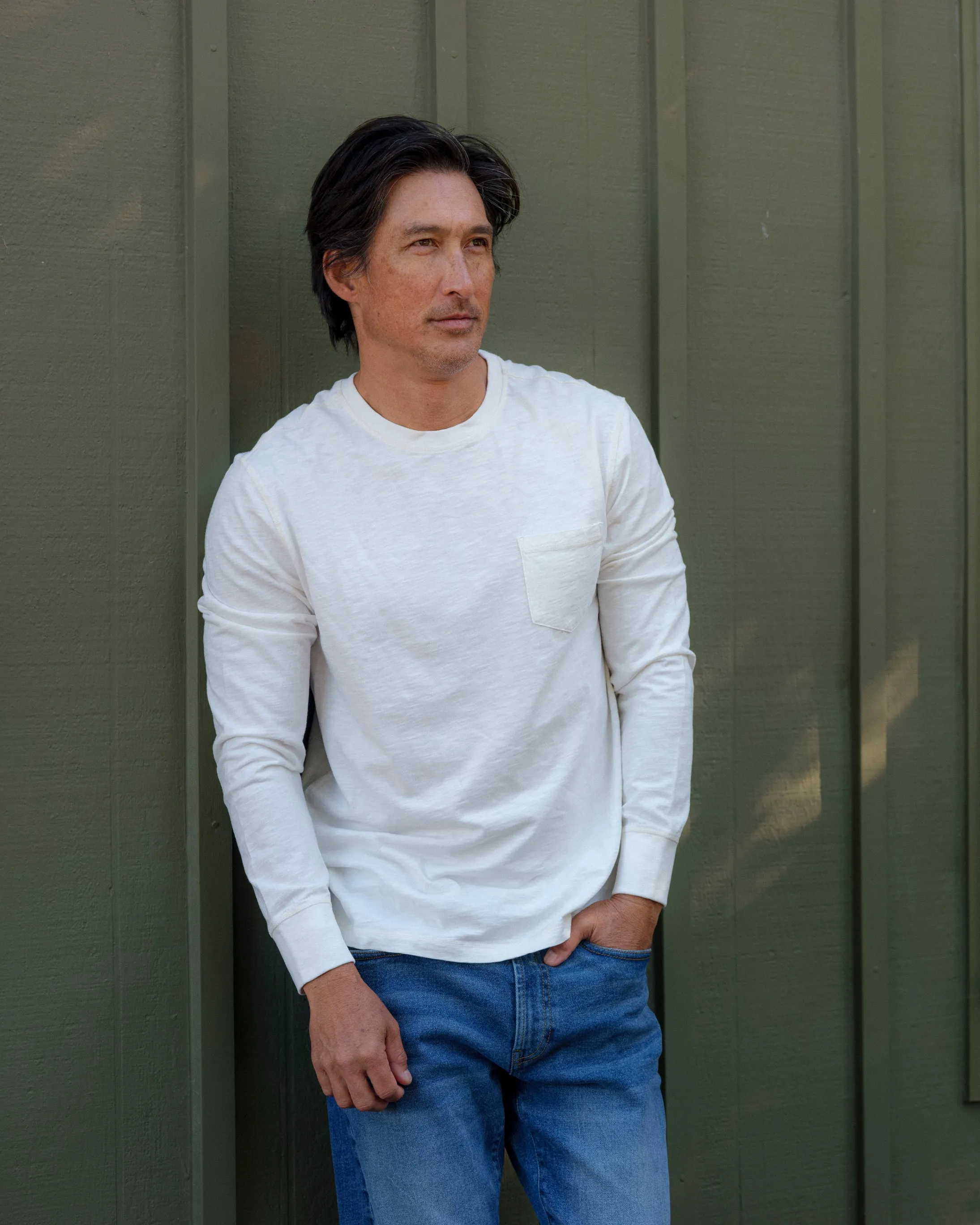 Hewitt Garment Dyed Pocket Tee - White