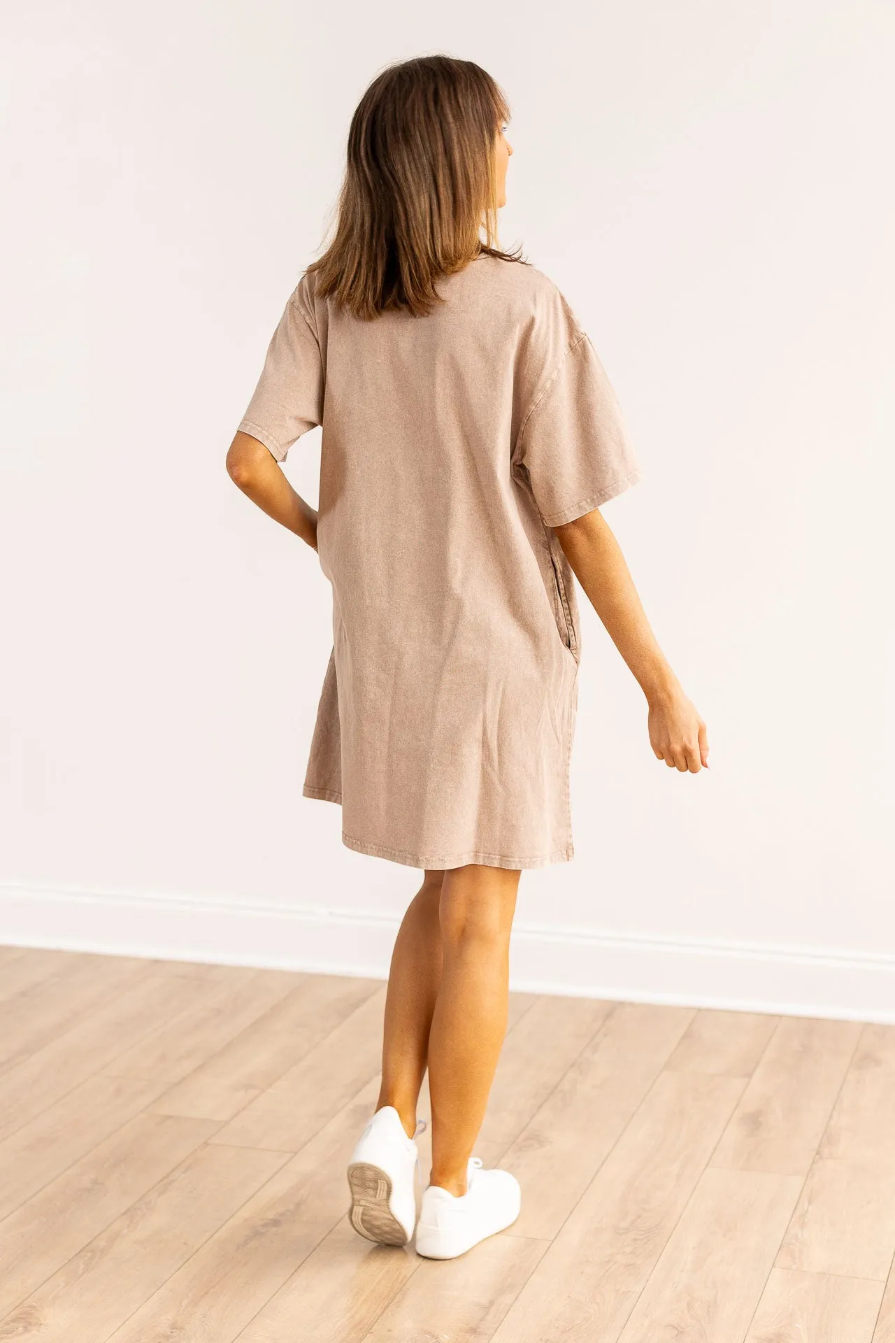 Horses T-Shirt Dress with Pockets, Beige