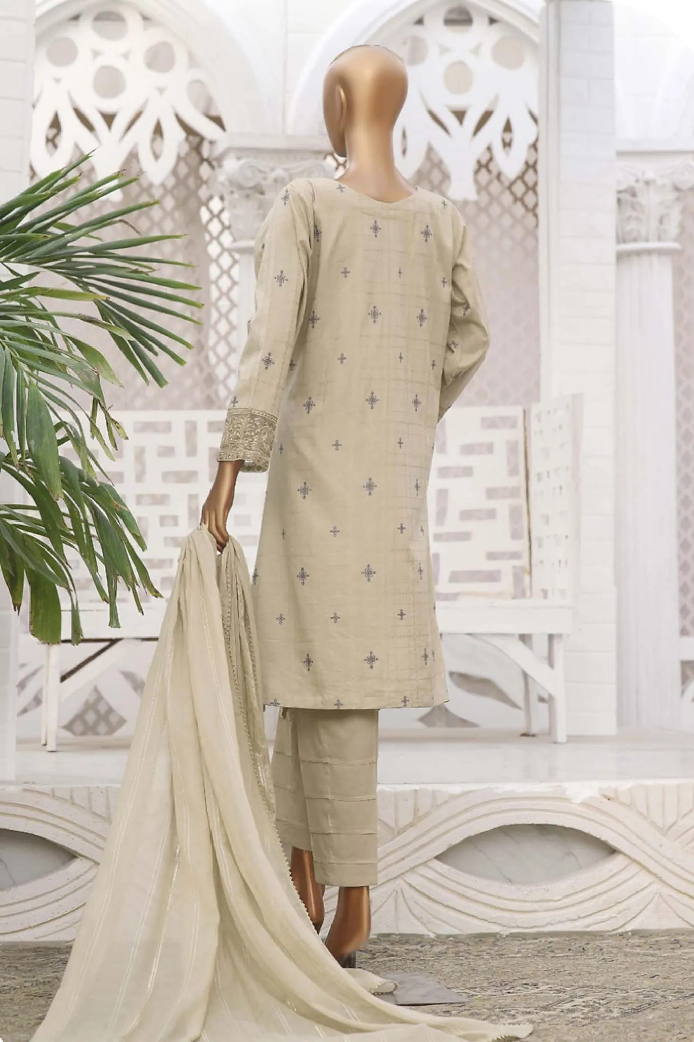 Hz Festive Stitched 3 Piece Emb Jacquard Collection2023-HZJ-03-B-Beige