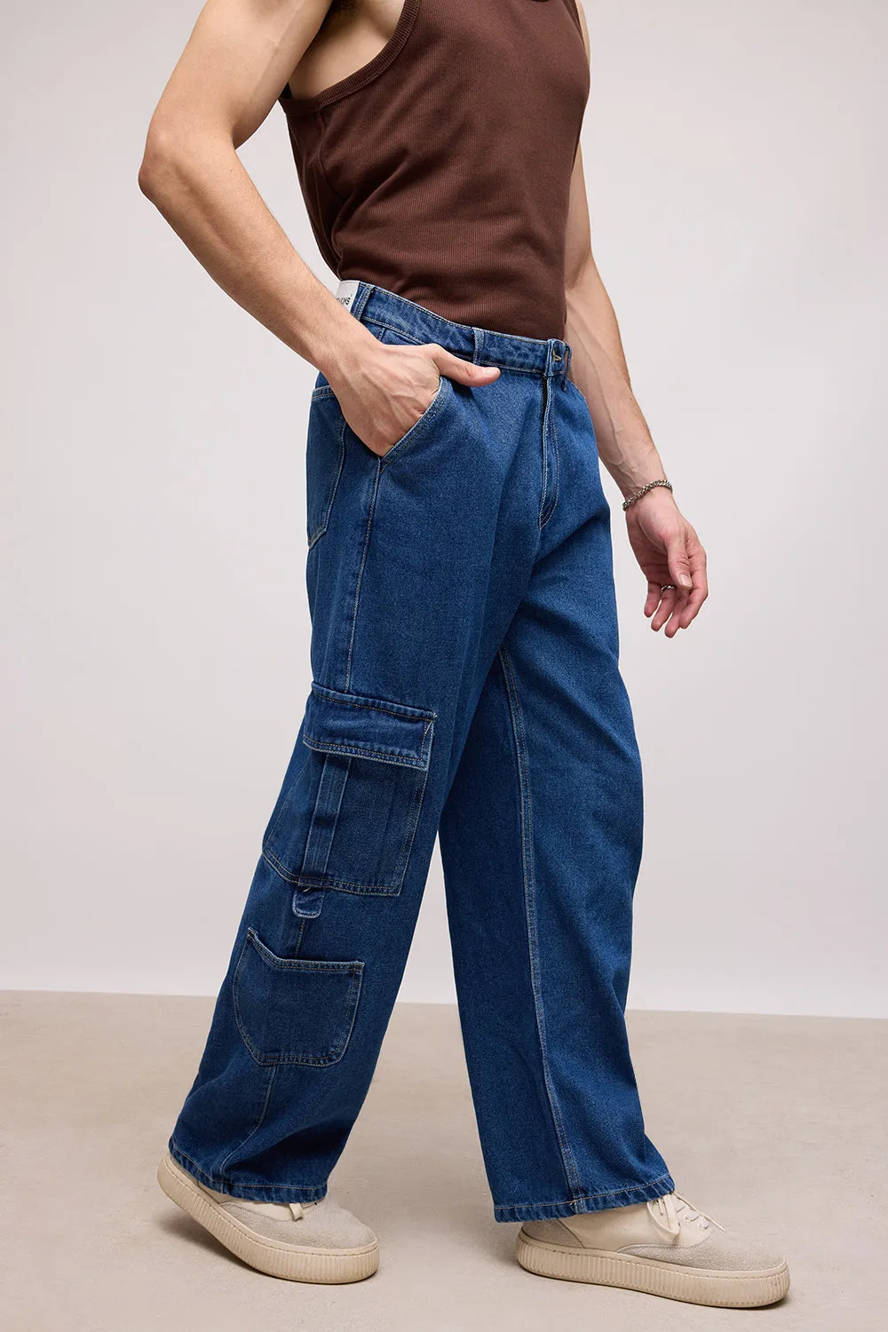 Indigo Blue Men's Cargo Jeans