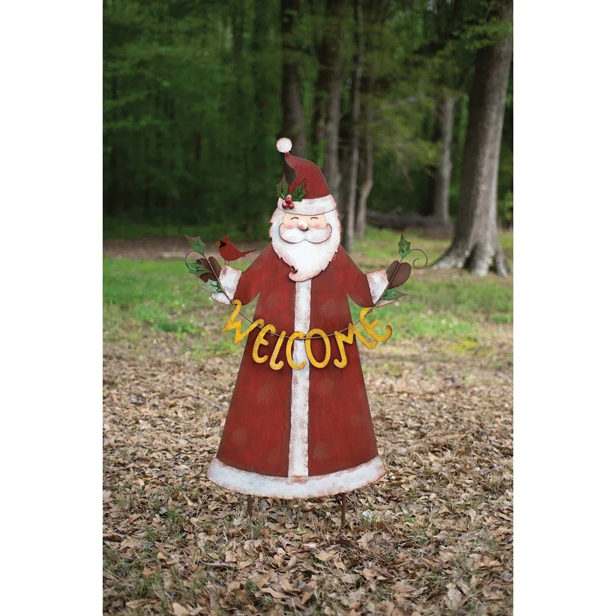 Kalalou painted metal welcome santa yard art - CZG1435