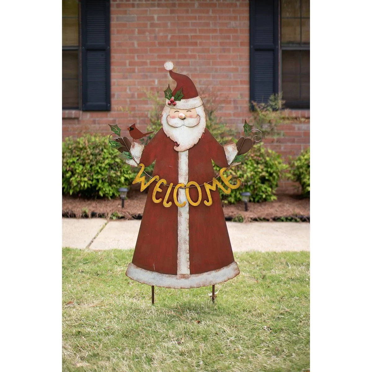 Kalalou painted metal welcome santa yard art - CZG1435