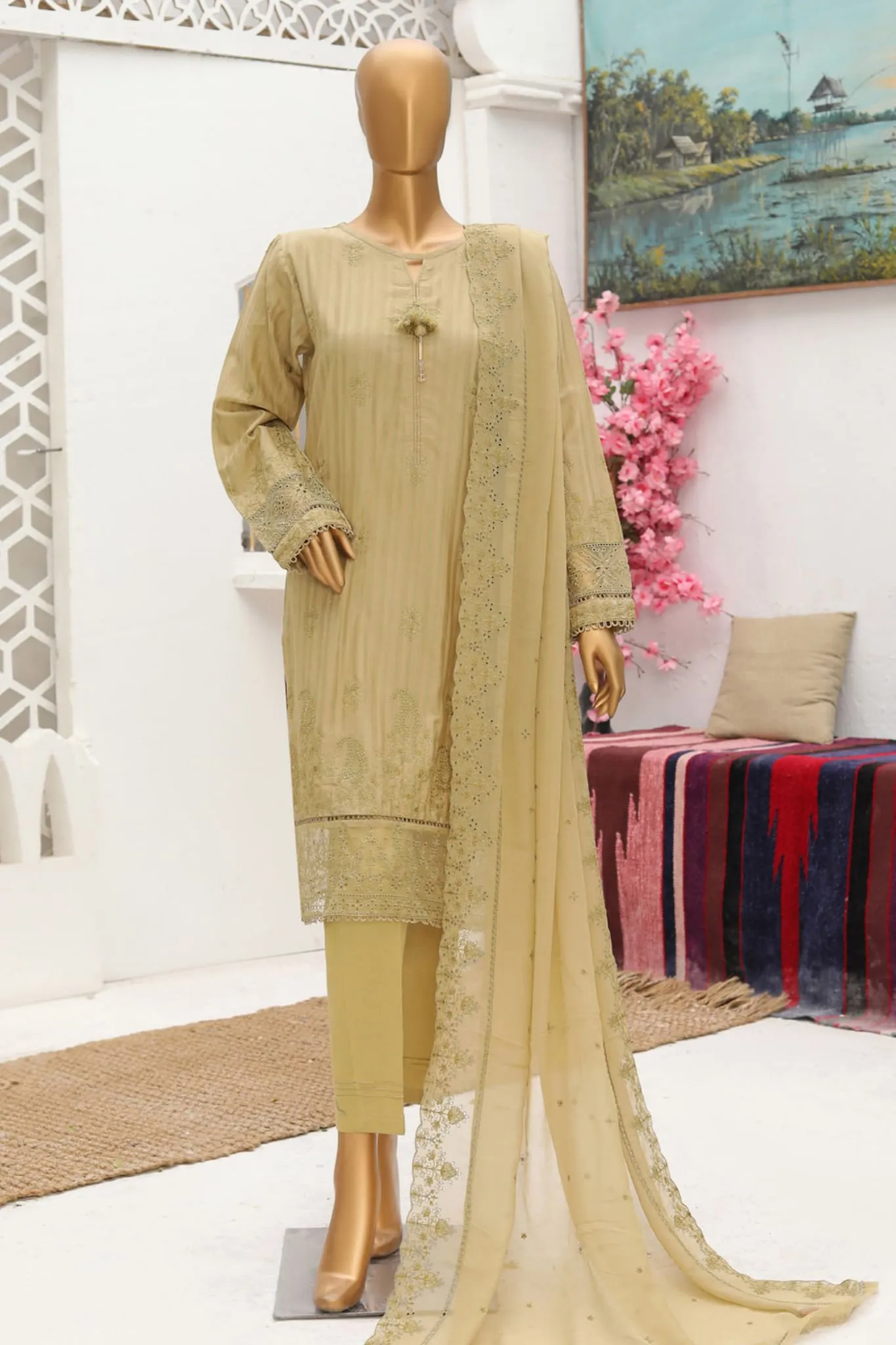 Linnokari by Hz Embroidered Pret Collection'2023-139-Beige