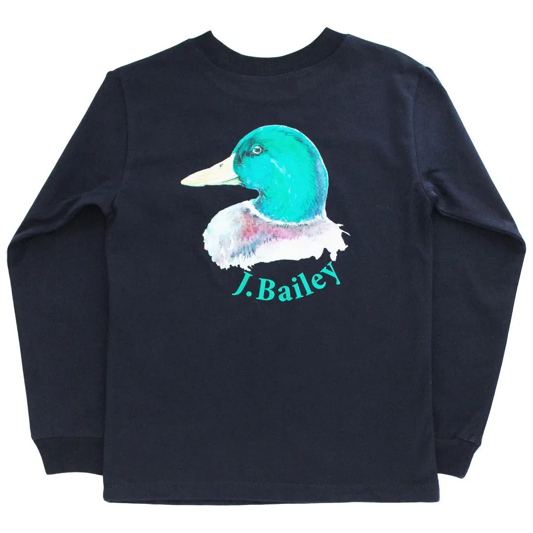 Long Sleeve Logo Tee - Duck on Navy