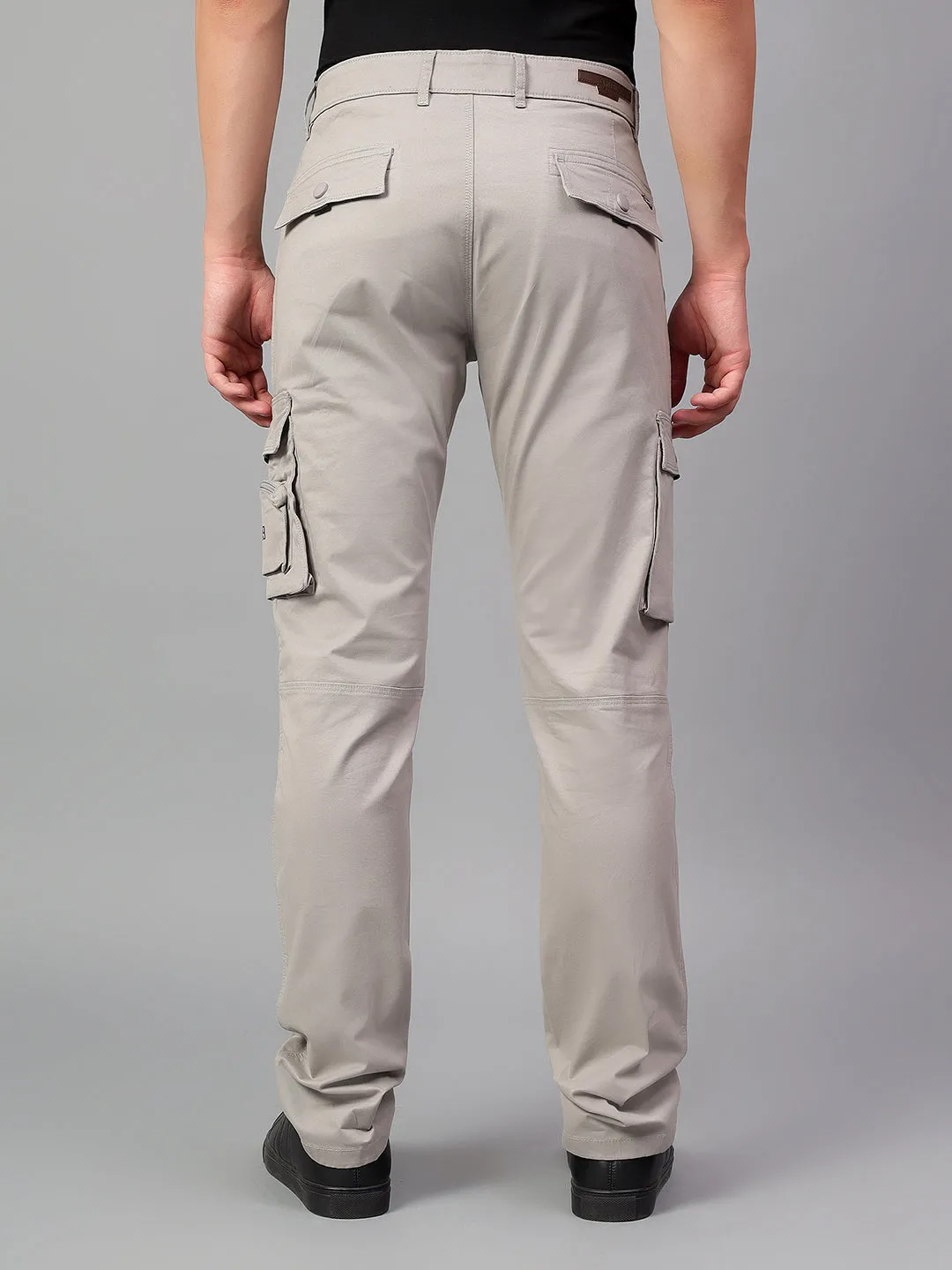 Men's Light Grey Solid Full Length Cargo