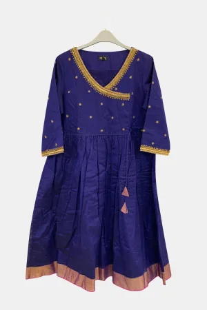 Mythri Womens V-Neck Anarkali with Zari Embellishment 3/4th Sleeves - Blue - KU48