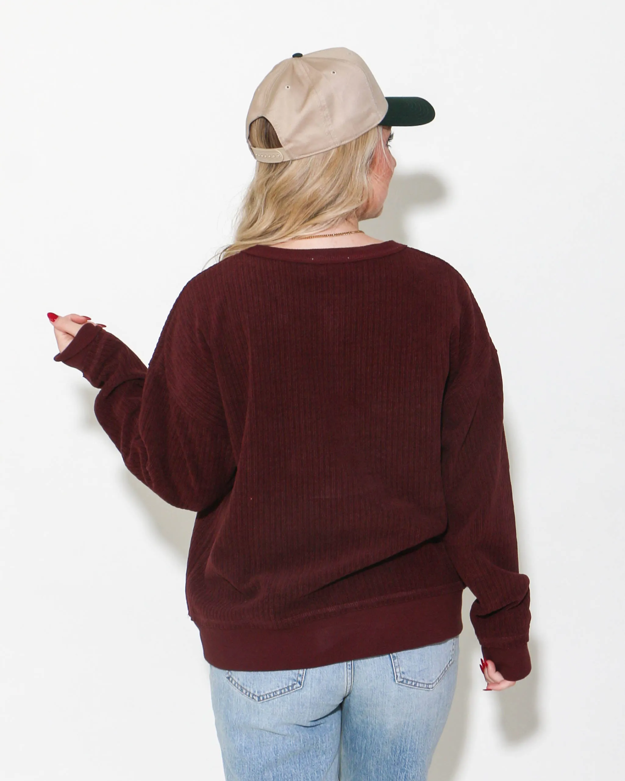 Oversized Soft Textured Knit Top in Maroon