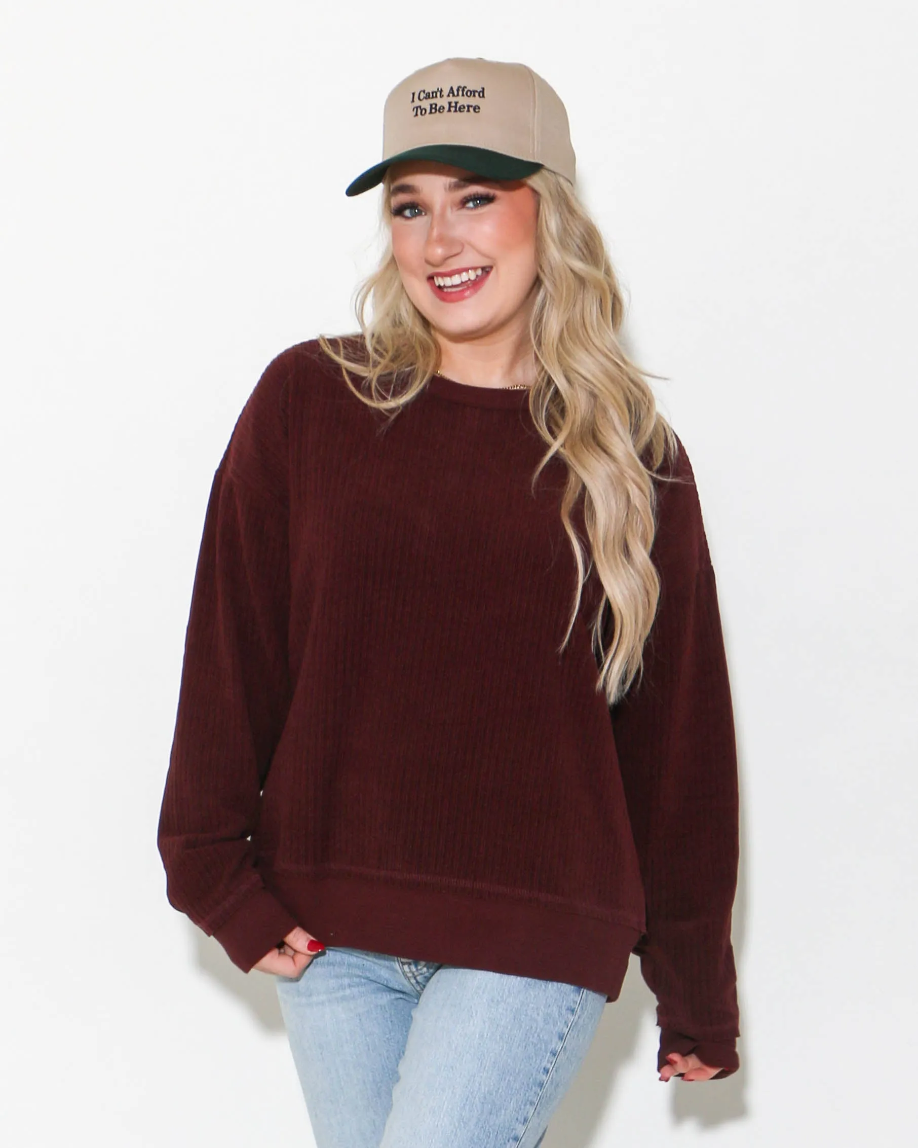 Oversized Soft Textured Knit Top in Maroon