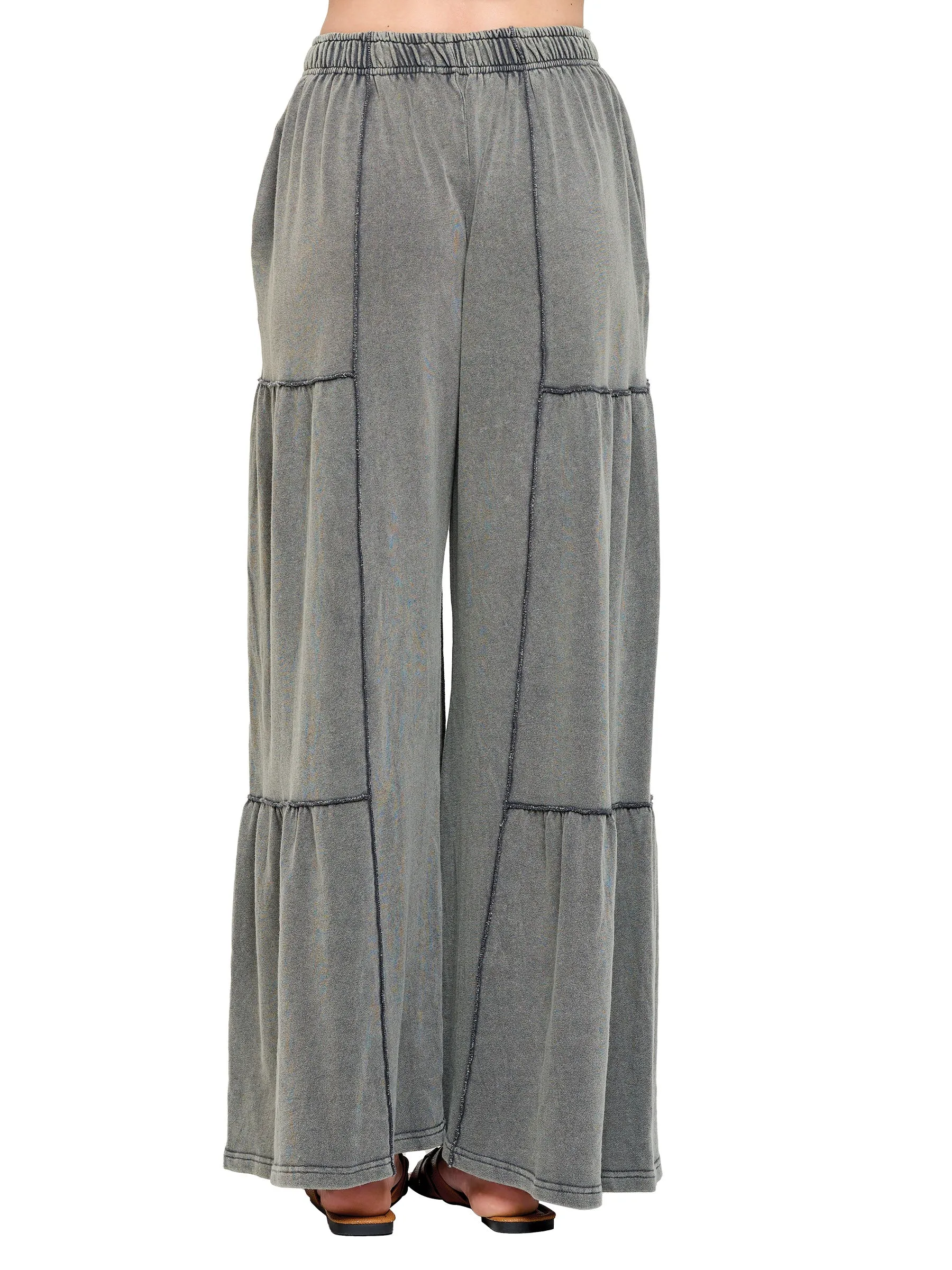 Pants Palazzo Wide Leg Ruffle Vintage Wash