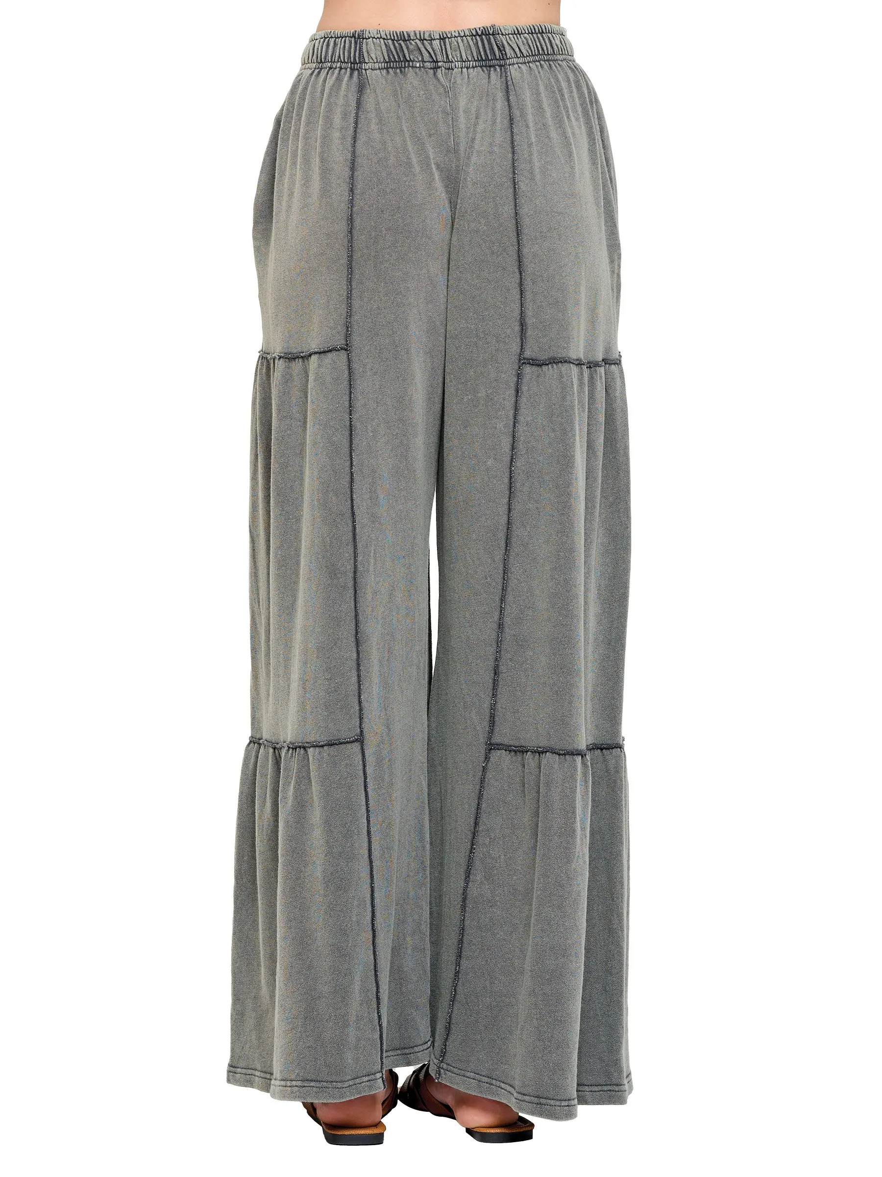 Pants Palazzo Wide Leg Ruffle Vintage Wash