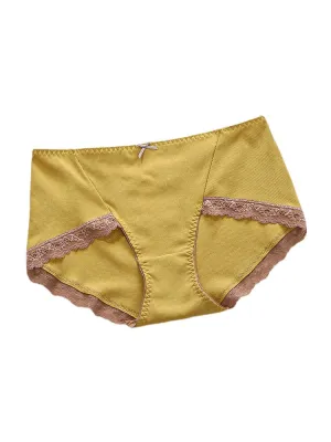 Plus Size Women Rib Lace Trim Bowknot Cotton Cozy Panties