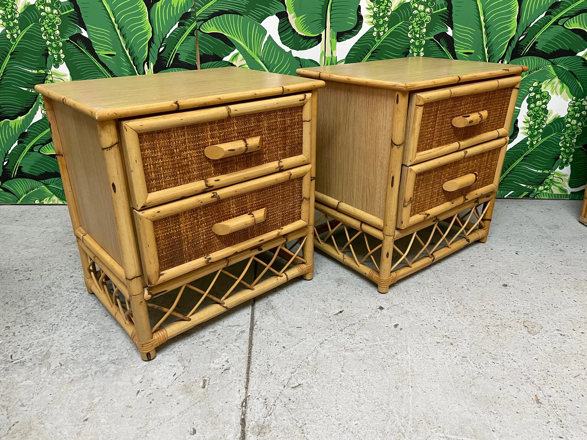 Rattan and Wicker Skirted Nightstands