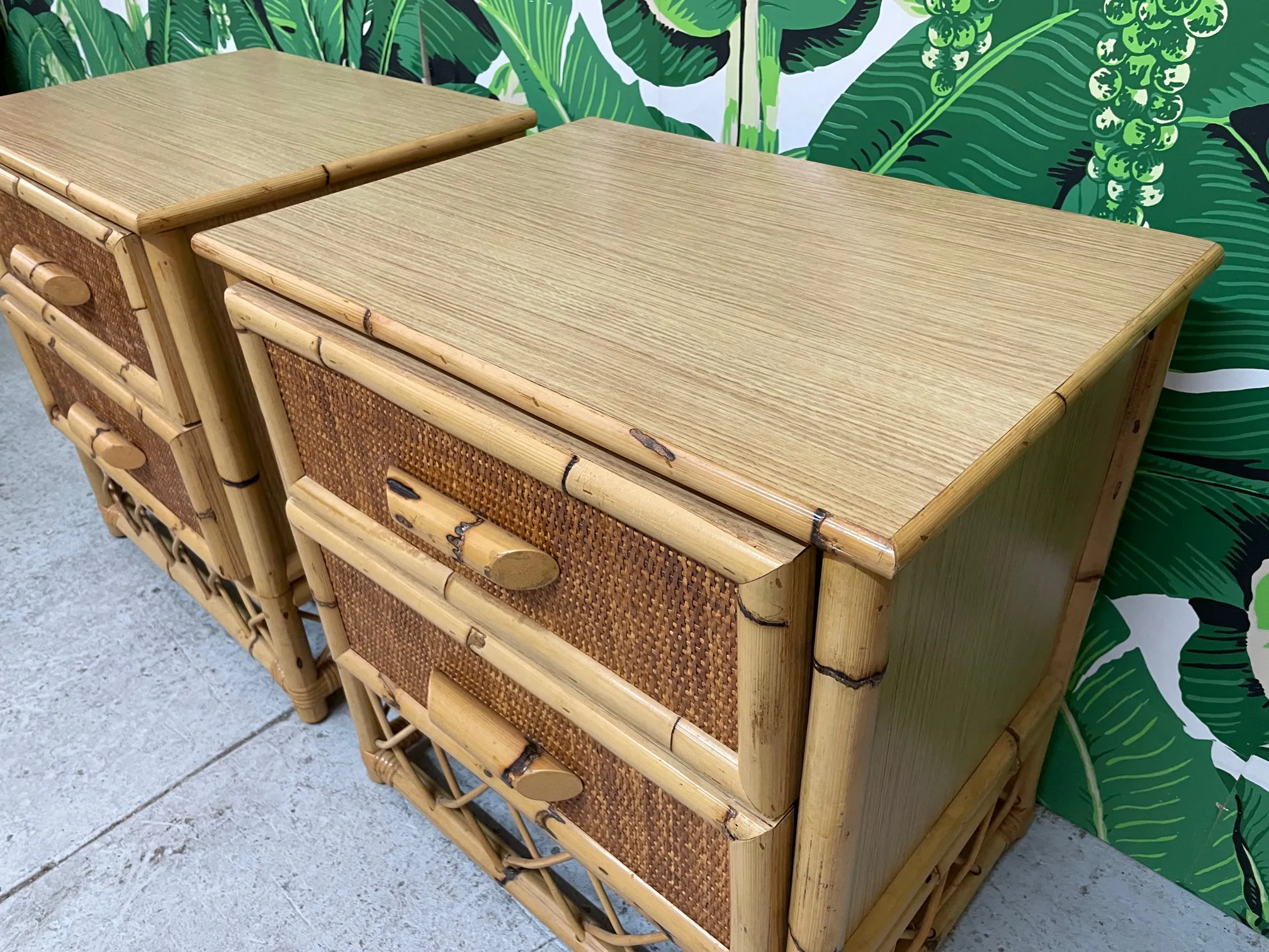 Rattan and Wicker Skirted Nightstands