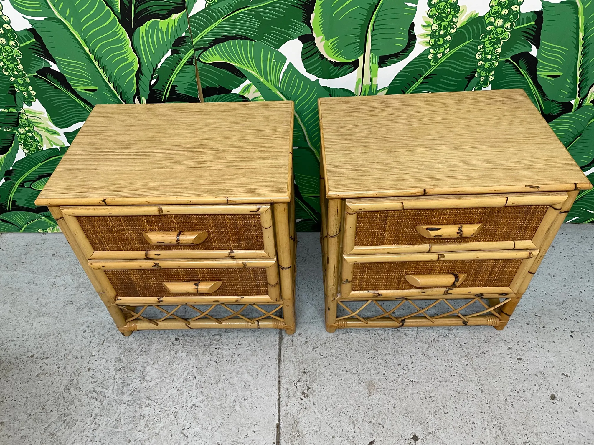 Rattan and Wicker Skirted Nightstands